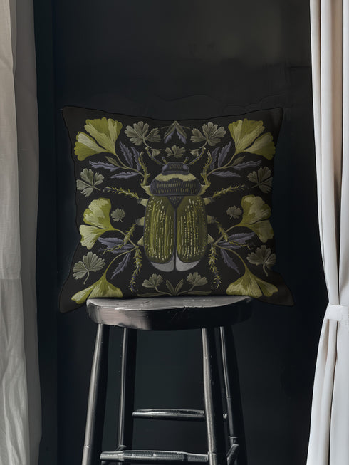 Verdant Botanical Beetle Pillow Cover